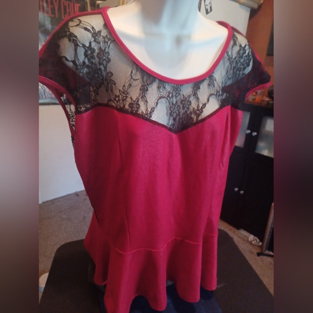 Gothic Red and Black Lace Top